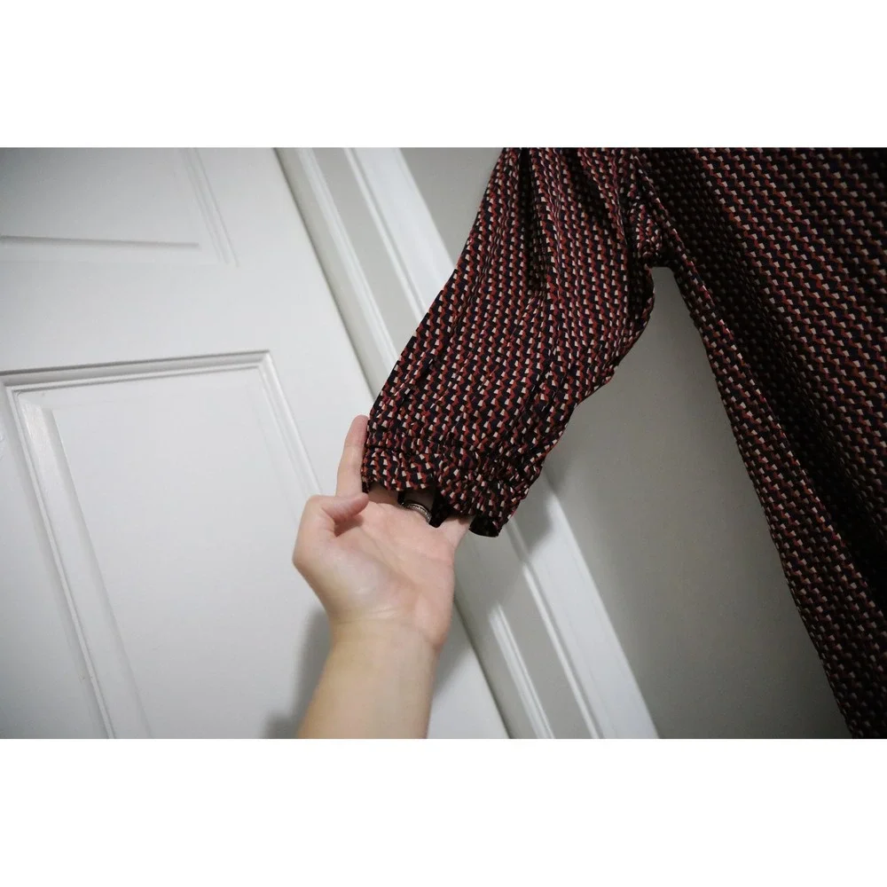 PURE Collection Brown Geometric Print 3/4 Sleeve‎ Midi Dress US 8 / EU 40